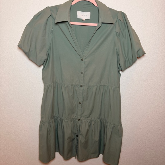 Brochu Walker Dresses & Skirts - Brochu Walker Olive Green Wool Dress L Button Pockets Quiet Luxury Minimimalist